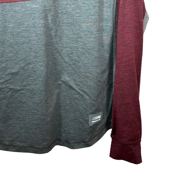 American Eagle Mens Flex Shirt Size MED Maroon Gray Active Stretch Long Sleeve - Picture 5 of 8